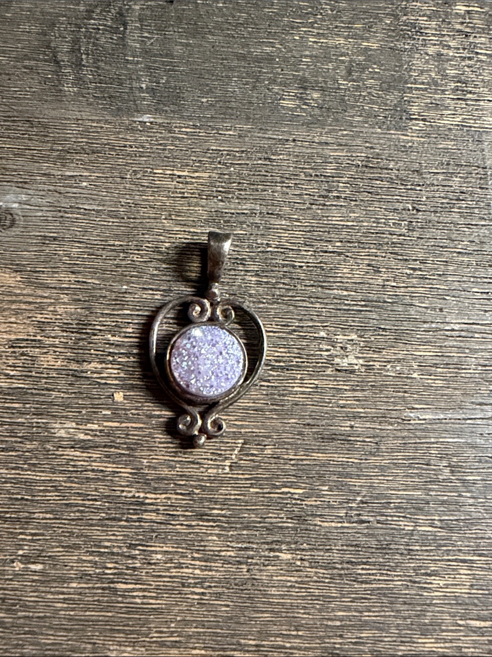 Silver Heart Pendant with Lavender Druzy Center Sajen